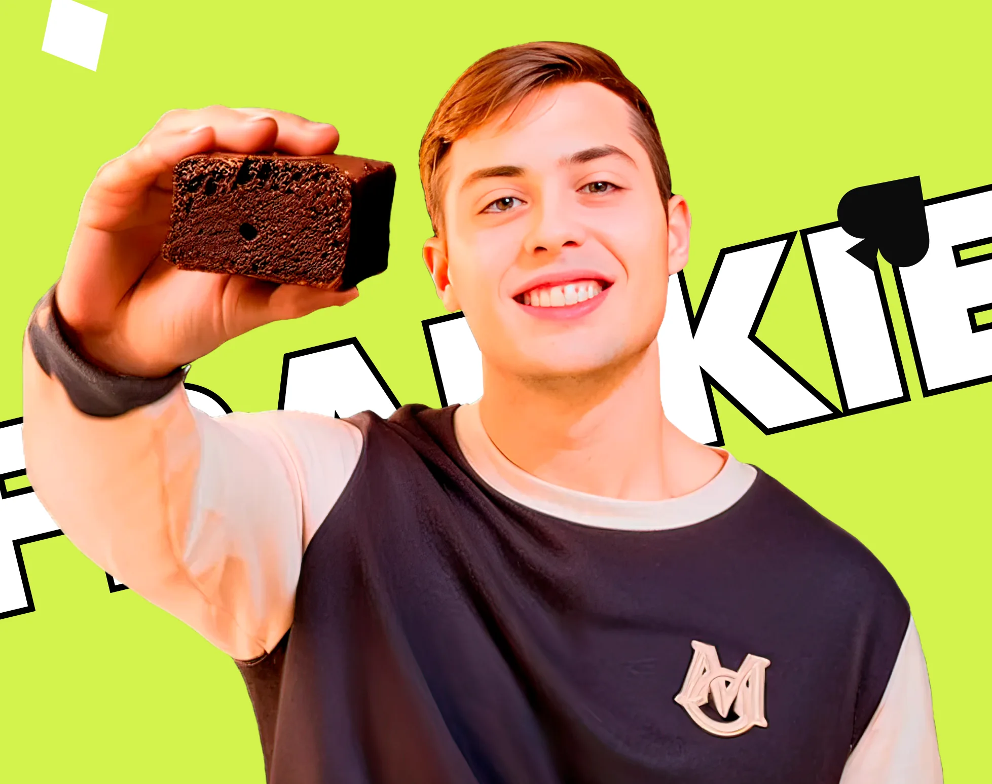Frankie C holding an All-In Brownie on campaign artwork