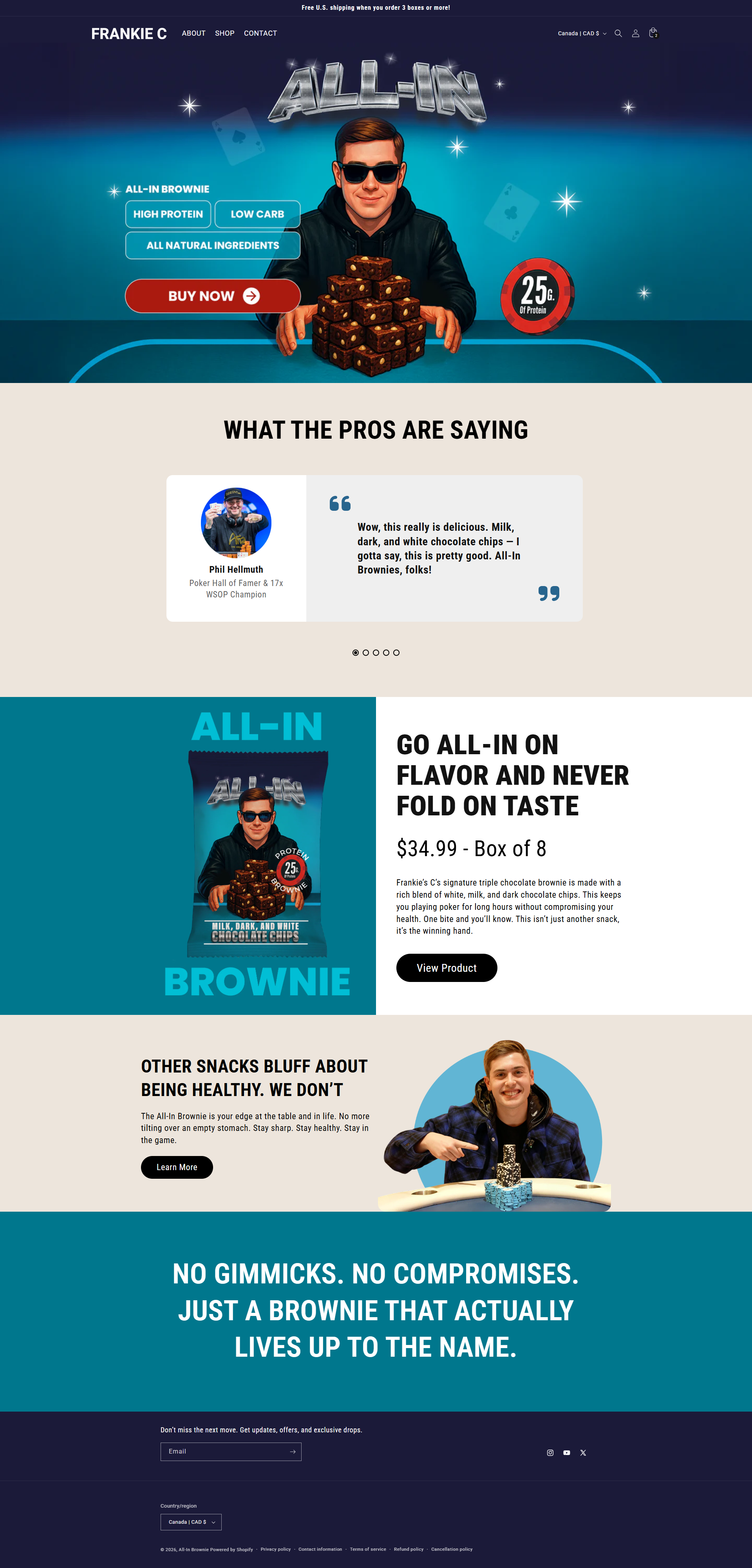 Desktop view of the All-In Brownie Shopify storefront