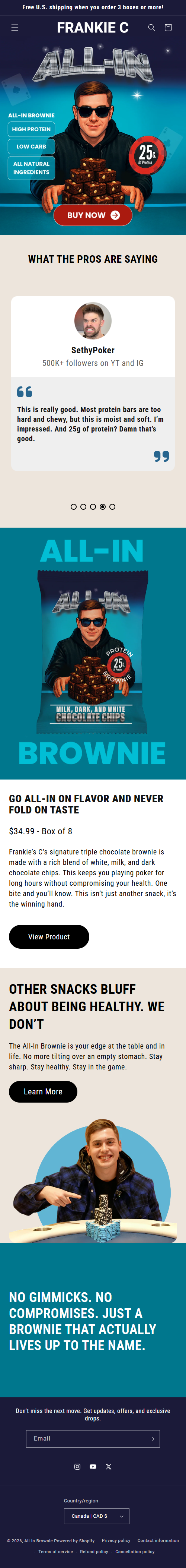 Mobile view of the All-In Brownie Shopify storefront