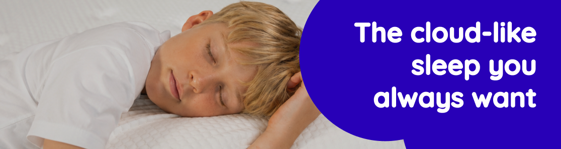 Child sleeping comfortably beside DuuDuu's cloud-like sleep message